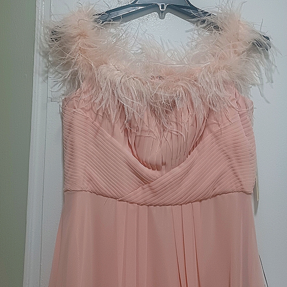 Eliza J Faux Feather Off Shoulder Gown